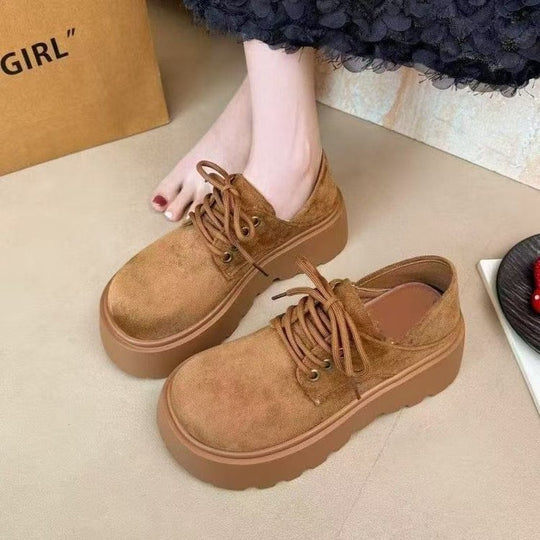 Damen Plüschgefütterte Platform-Schuhe mit lässigem Schnürdesign EB