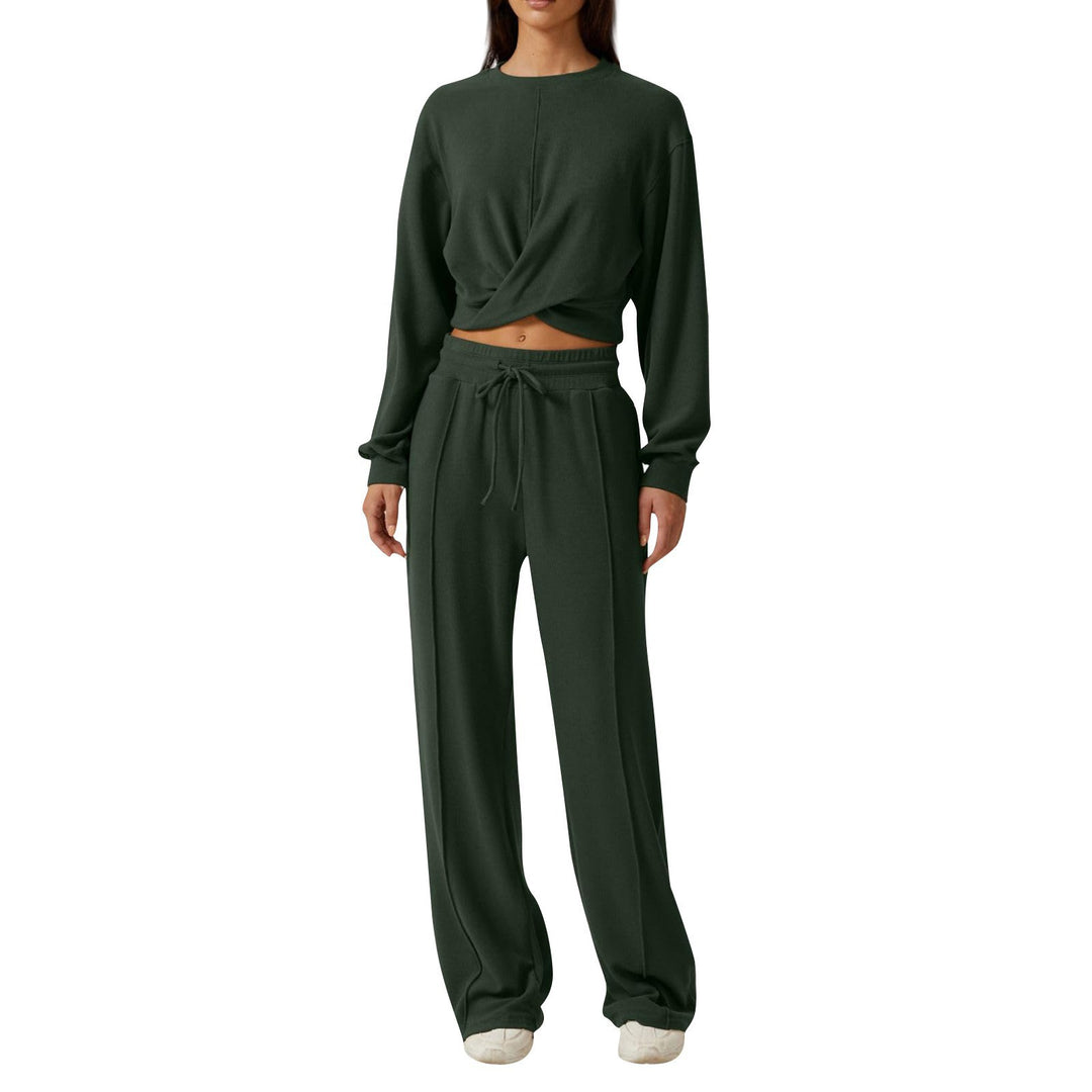 Damen gemütliches Sweatpants-Set mit modischem Crop-Oberteil EB