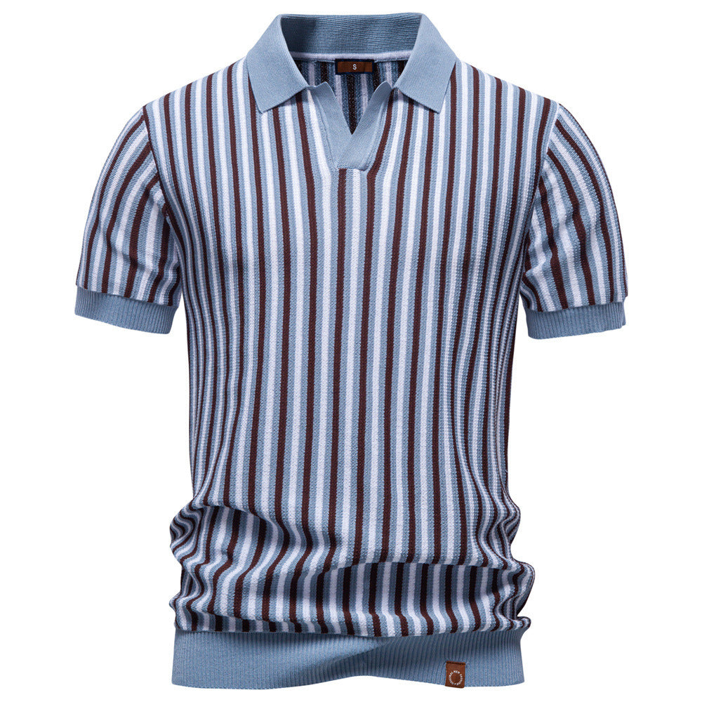 Herren nan gestreiftes Strickpoloshirt kurzarm aus feiner Baumwollmischung mit Polokragen und Rippbündchen EB