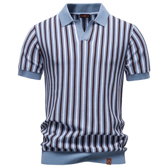 Herren nan gestreiftes Strickpoloshirt kurzarm aus feiner Baumwollmischung mit Polokragen und Rippbündchen EB