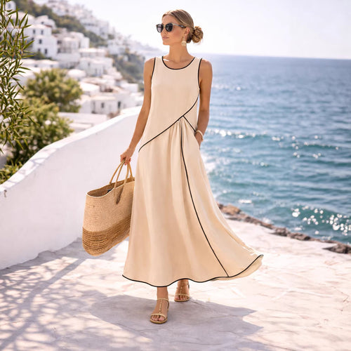 Damen Maxikleid mit fließendem Schnitt und asymmetrischem Design EB