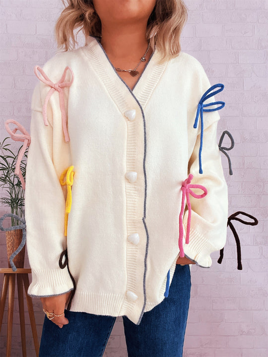 Damen Strickjacke mit bunten Schleifendetails EB