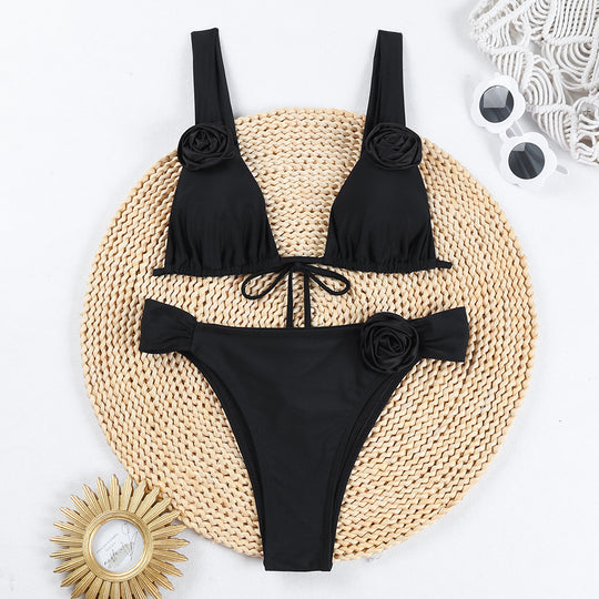 Damen Triangel-Bikini mit romantischen Blumenapplikationen EB