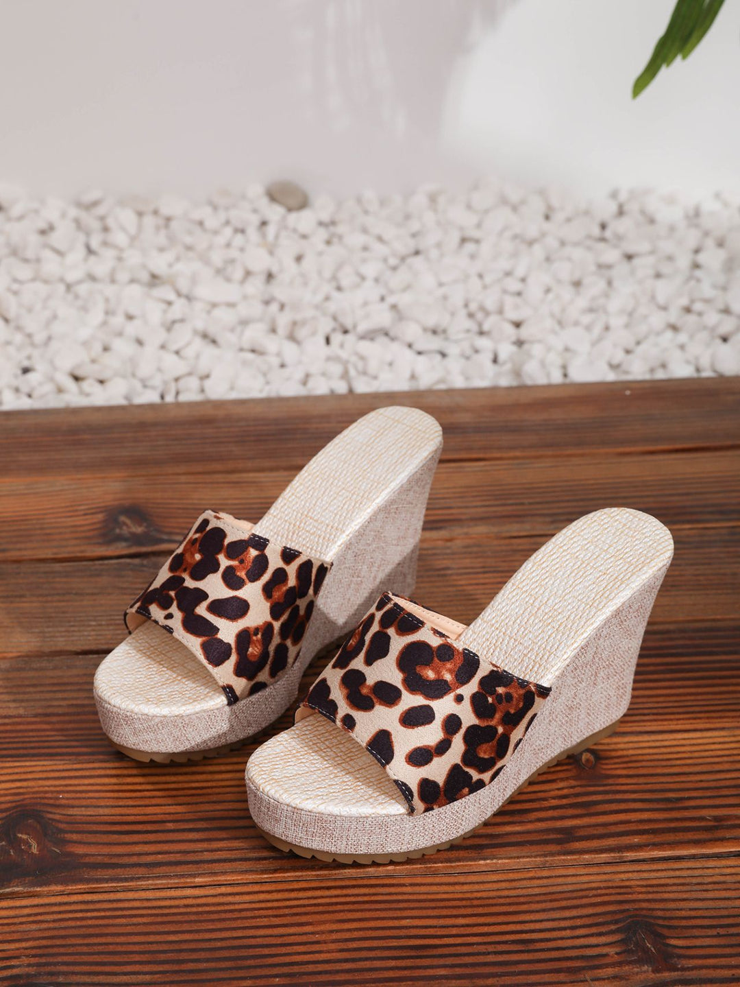 Damen Wedge-Pantoletten mit tierischem Druck und komfortablem Fersenbereich EB