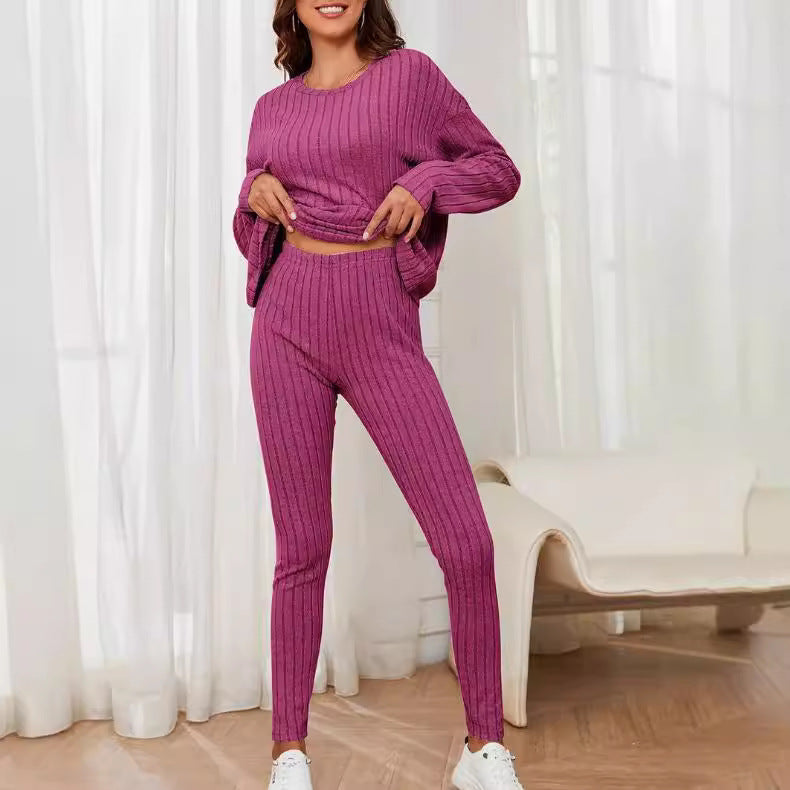 Damen Loungewear-Set mit geripptem Design und weitem Schnitt EB