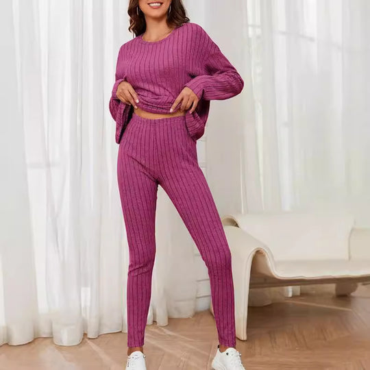 Damen Loungewear-Set mit geripptem Design und weitem Schnitt EB