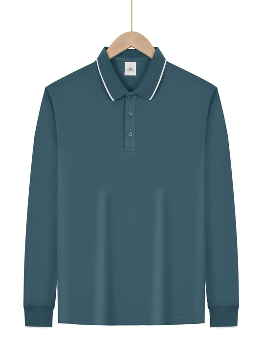 Herren nan langärmeliges Piqué-Poloshirt mit Kontrastpaspel am Kragen und Bündchen EB