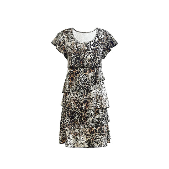 Damen fließendes Wickelkleid mit elegantem Layering und einzigartigem Muster EB