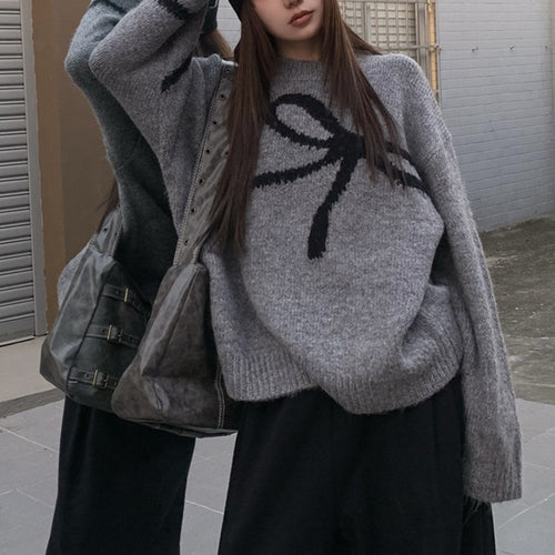 Damen Strickpullover mit modischem Schleifenmuster EB