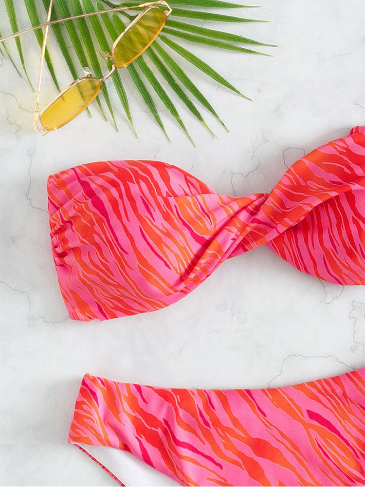 Damen Bandeau-Bikini Set mit raffinierten Wellenmustern EB