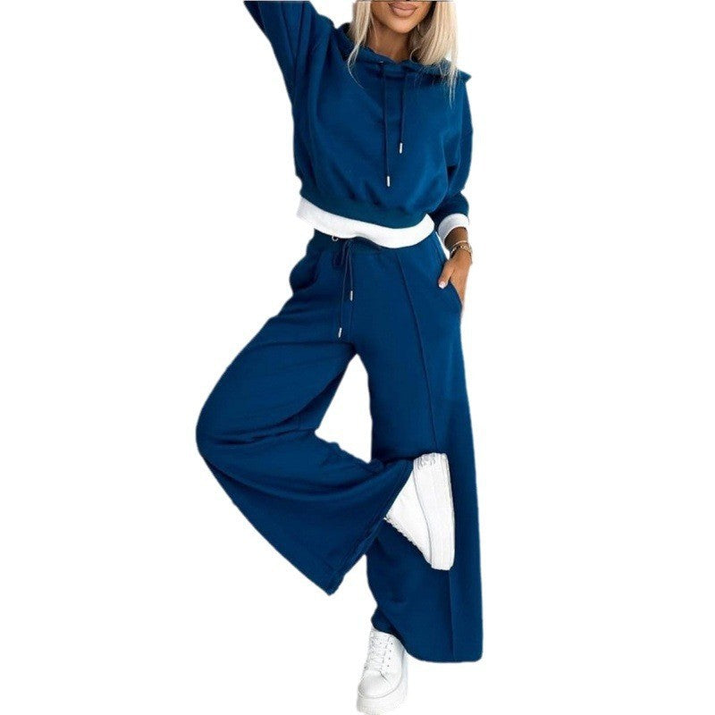 Damen nan Cropped Kapuzenpullover und weite taillenhohe Jogginghose Set EB