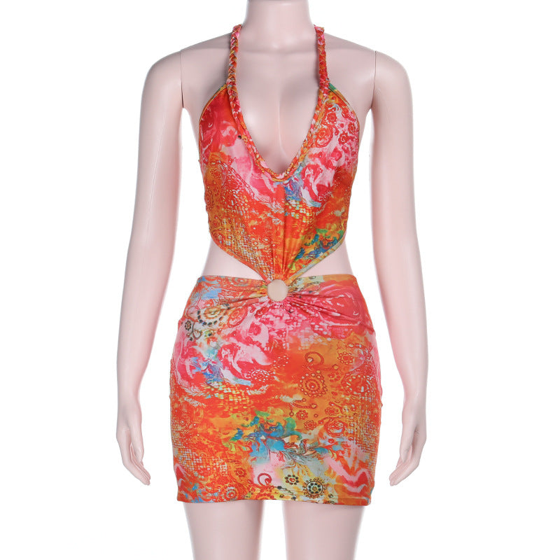 Damen verspieltes Minikleid mit floralem Design und verstellbaren Trägern EB
