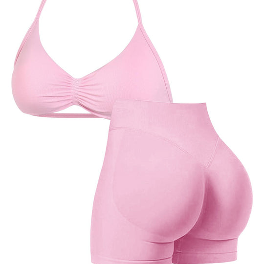 Damen Sport-Bikini-Oberteil mit hoch geschnittenen Shorts und nahtlosem Design EB