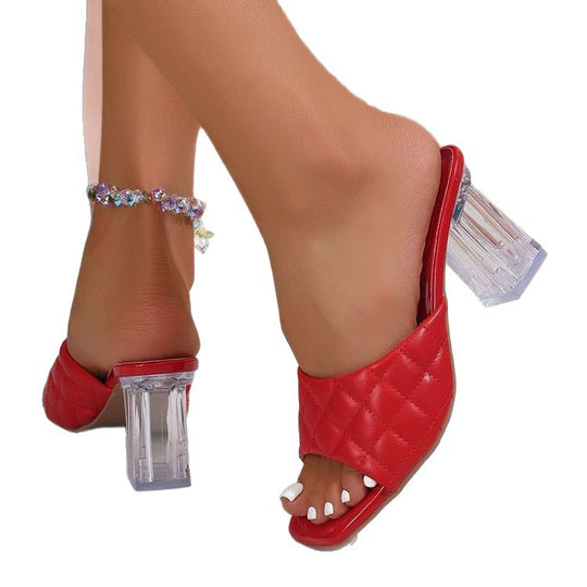 Damen modische Slides mit transparentem Blockabsatz EB