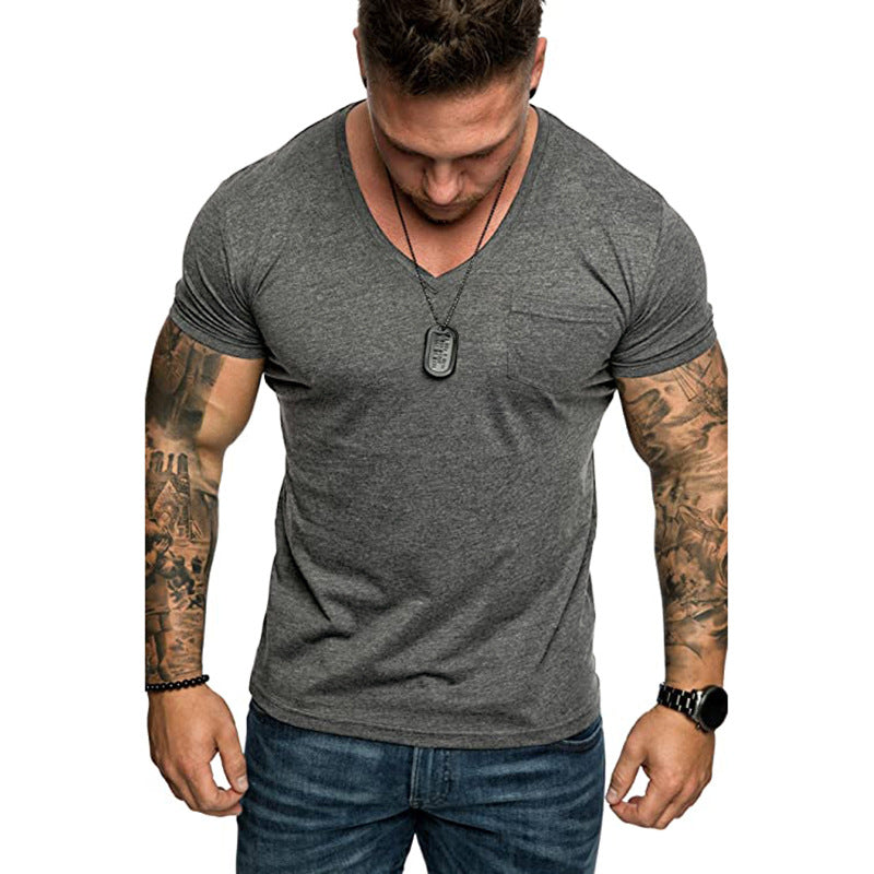 Herren V-Ausschnitt T-Shirt aus weicher Baumwolle mit Brusttasche EB