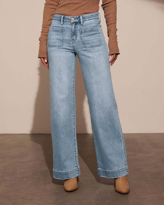 Damen Weit geschnittene Jeans mit hohen Taschen und elegantem Auftritt EB