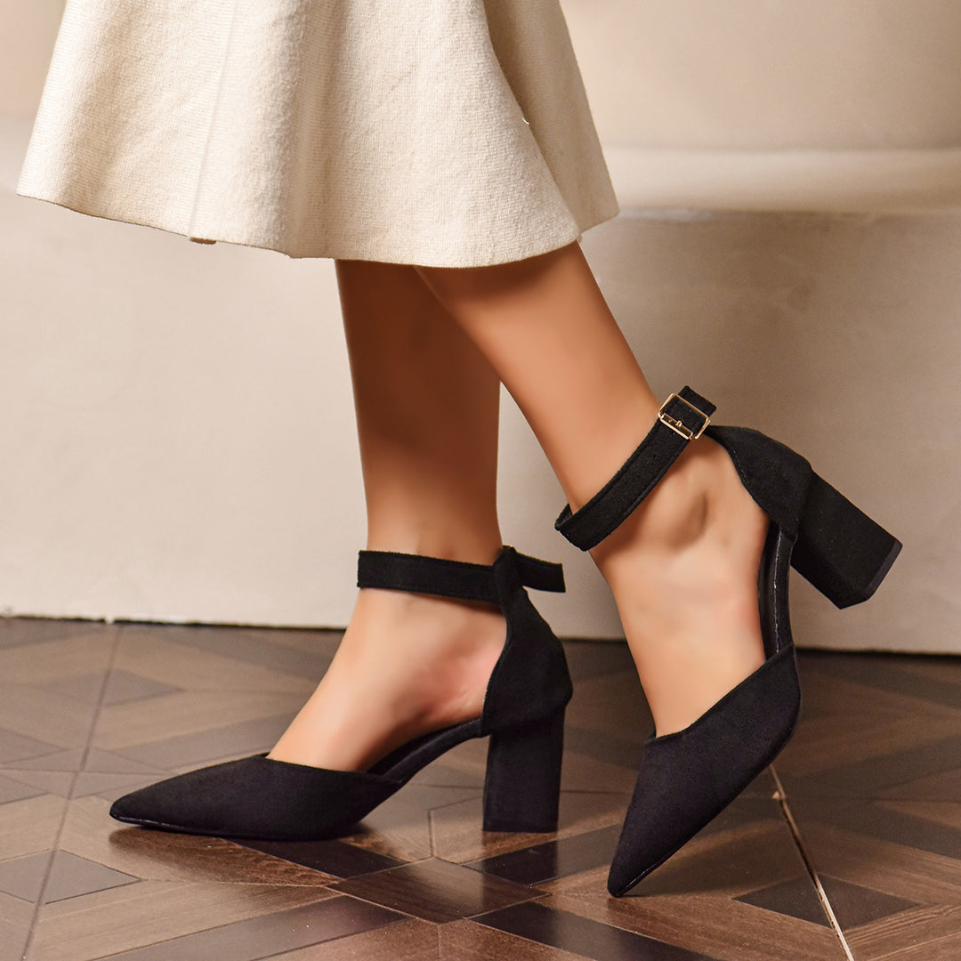 Damen elegante Slingback-Pumps mit hohem Blockabsatz EB