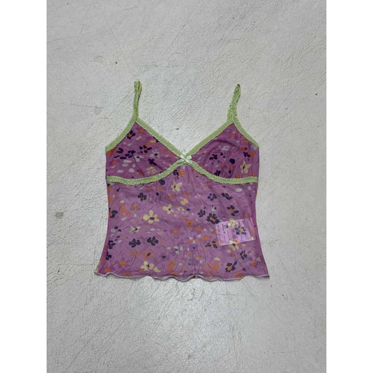 Damen Blumen Spaghetti Trägertop mit feinen Rüschendetails EB