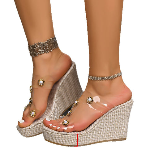 Damen Wedge-Sandaletten mit floralen Applikationen und transparenten Akzenten EB