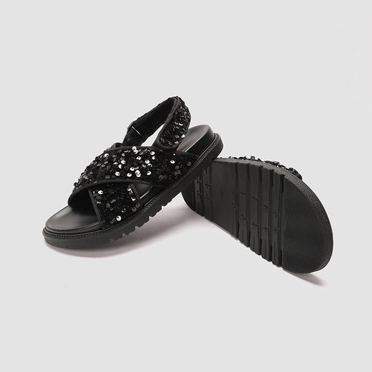 Damen Glitzernde Sandalen mit hochwertigem Riemendesign EB