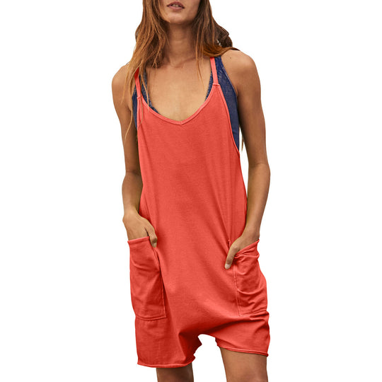 Damen komfortabler Overall mit tiefem Ausschnitt und praktischen Taschen EB