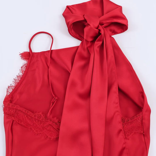Damen elegantes Satin-Top mit asymmetrischem Saum und Spitzendetails EB