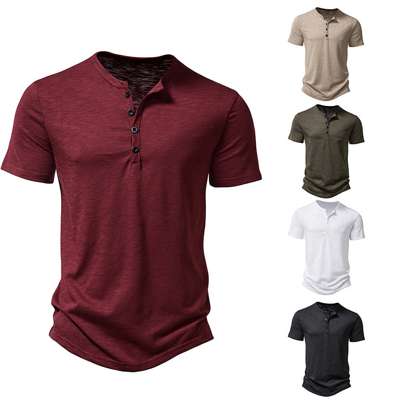 Herren Kurzarm-Henley-Shirt mit klassischem Knopfdesign EB