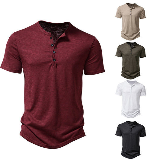 Herren Kurzarm-Henley-Shirt mit klassischem Knopfdesign EB