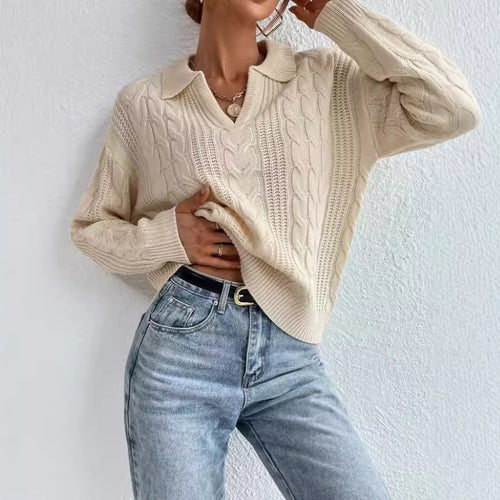Damen Grobstrickpullover mit V-Ausschnitt und soften Struktur EB