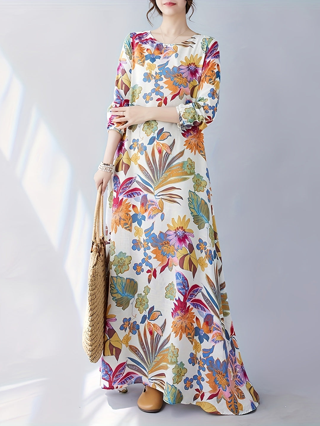 Damen Maxi-Kleid mit floralem Design und lässigem Schnitt EB