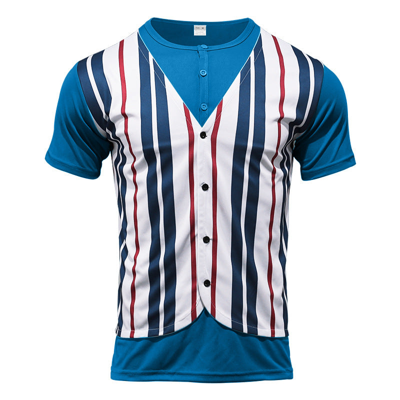 Herren Kurzarm-Henley-Shirt mit gestreiftem Design und modernem Schnitt EB