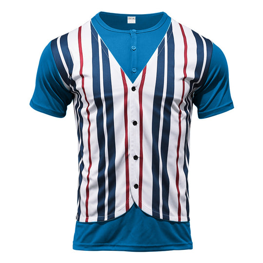 Herren Kurzarm-Henley-Shirt mit gestreiftem Design und modernem Schnitt EB