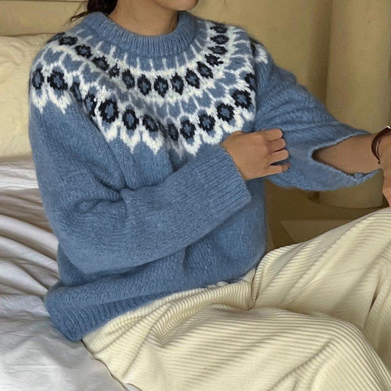 Damen Strickpullover mit traditionellem Norwegermuster EB