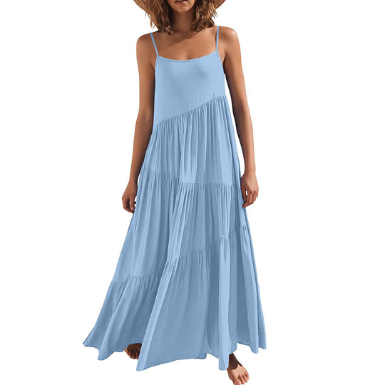 Damen luftiges Maxikleid mit Spaghetti-Trägern und stilvollem Layering EB
