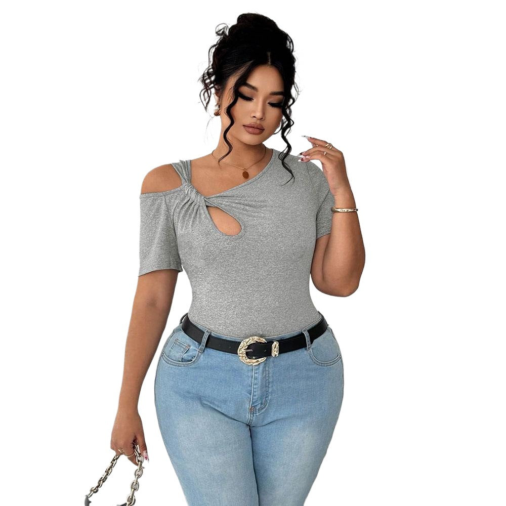 Damen Figurbetontes Kurzarm-Body mit asymmetrischem Ausschnitt und Knotendetail EB