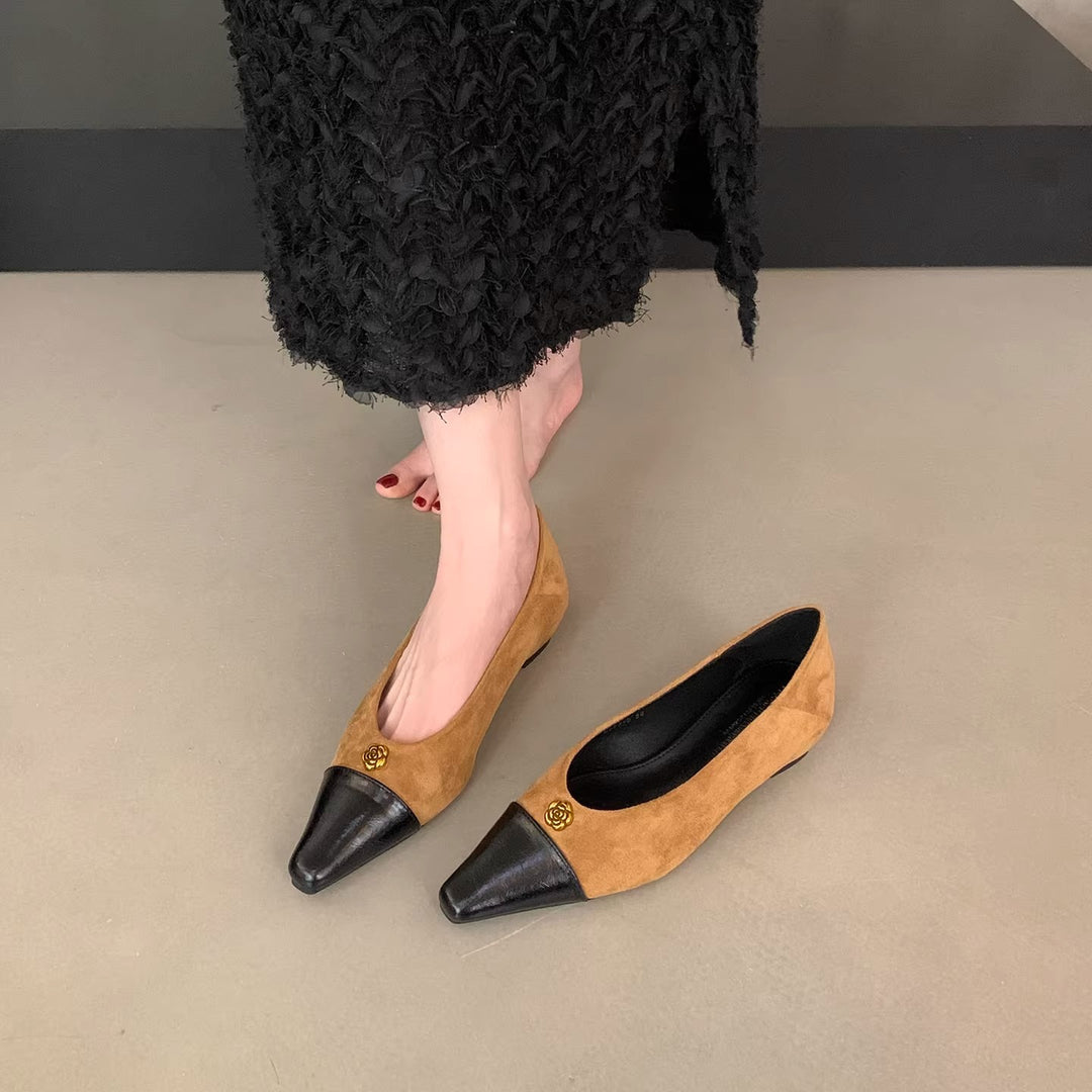 Damen elegante Ballerinas mit zwei Materialien und luxuriösem Akzent EB