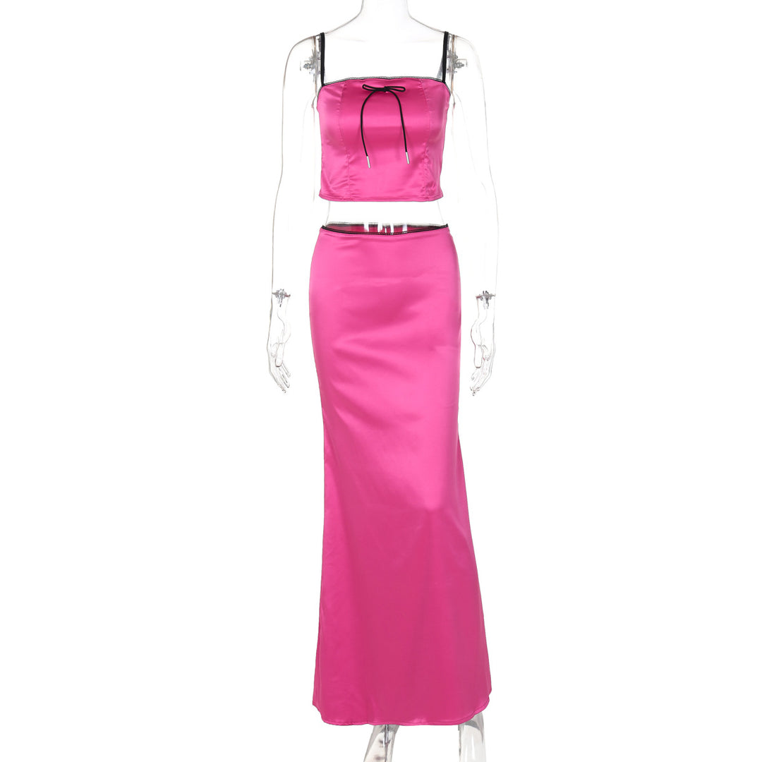 Damen Glamouröses Satin-Kleid mit Spitzendetails EB