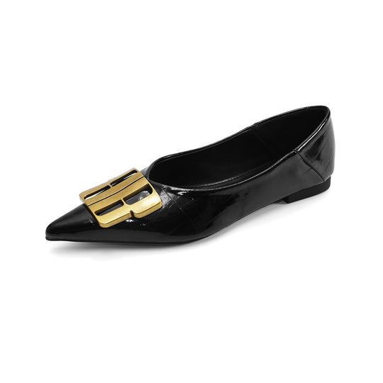 Damen elegante Ballerinas mit goldener Schnallenapplikation EB