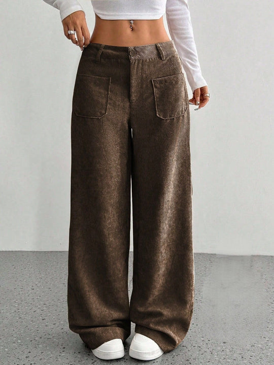 Damen Weite und bequeme Cordhose mit Taschen EB
