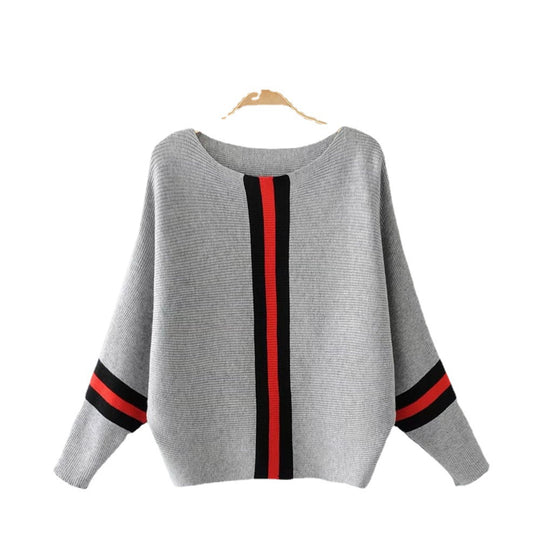 Damen modischer Strickpullover mit stylishen Streifen EB