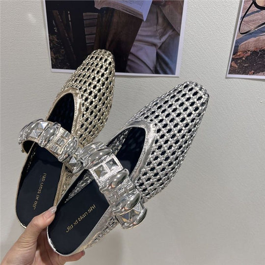 Damen trendige Mules mit modischem Netzdesign und stilvollem Riemen EB