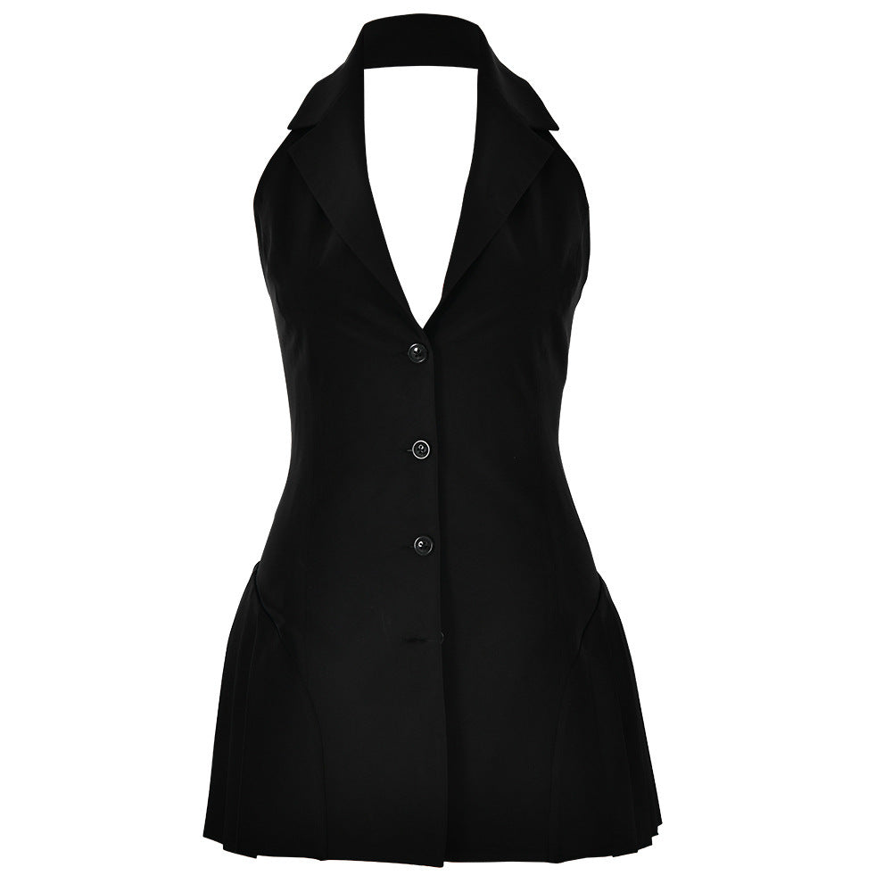 Damen Modisches Blazer-Kleid mit tiefem V-Ausschnitt und seitlichen Taschen EB