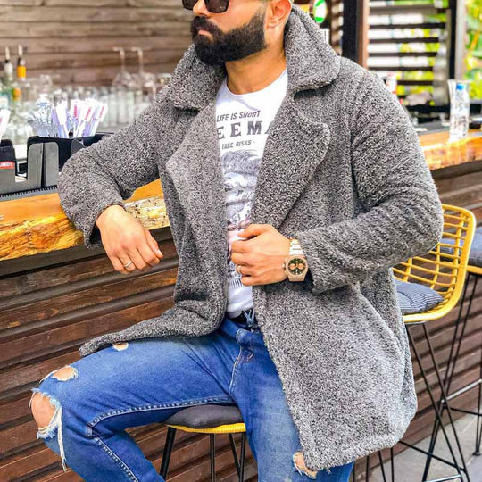 Herren kuschelige Herbstjacke mit weichem Teddyfell EB