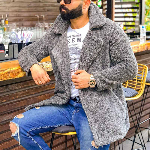 Herren kuschelige Herbstjacke mit weichem Teddyfell EB
