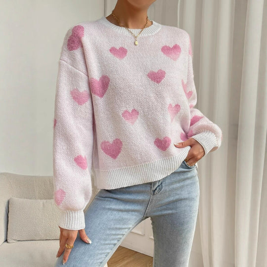 Damen Sweater mit Herzenmuster und weitem Schnitt EB