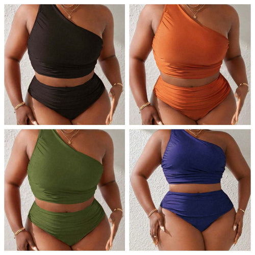 Damen Einseitiger Bikini-Set mit modischem Wickeldetail und hohem Bund EB
