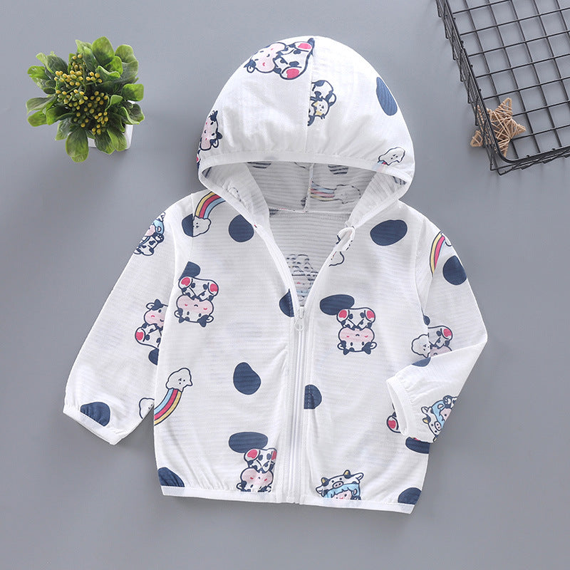Unisex nan leichte atmungsaktive Musselin Kapuzen-Zip-Jacke mit verspieltem Auto-Muster für Kleinkinder EB