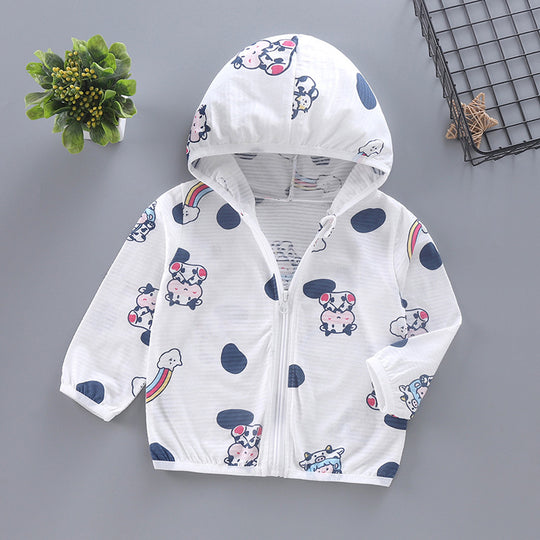 Unisex nan leichte Kapuzenjacke für Kleinkinder mit süßem Tierprint und Reißverschluss  EB