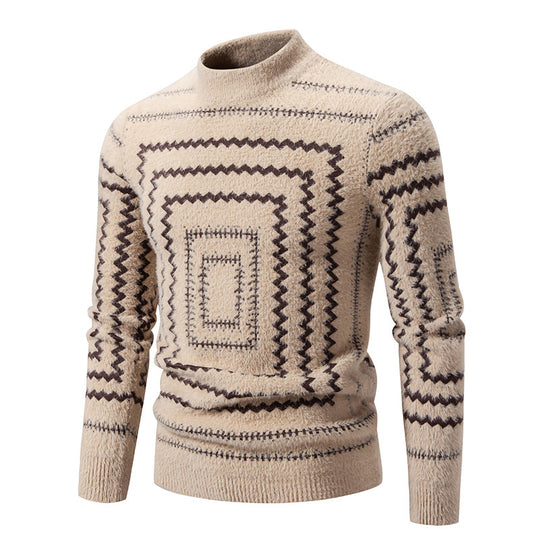 Damen Strickpullover mit geometrischem Muster und hohem Kragen EB