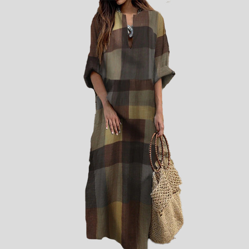 Damen Maxikleid mit Blockstreifen und eleganter Schnittführung EB